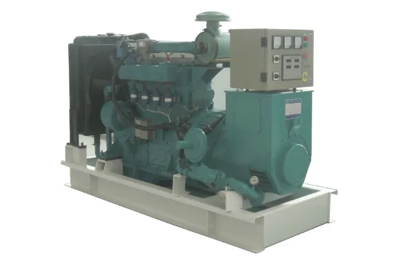 Large industrial diesel generator set in factory warehouse