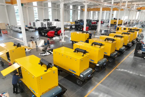 Large industrial diesel generator with soundproof enclosure