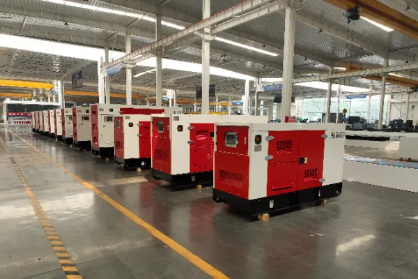 Large industrial diesel generator set in soundproof canopy