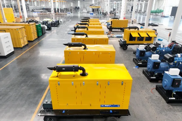 Shipping container diesel generator installation at mining site with mountains in background