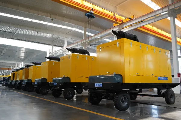 Professional silent diesel generator at outdoor wedding event with acoustic canopy