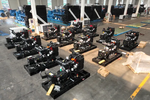 Large industrial diesel generator set in soundproof canopy