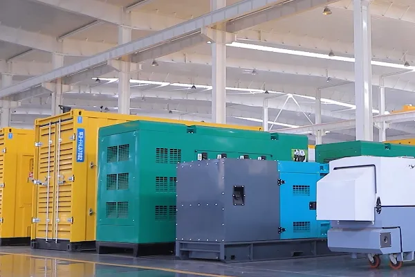 Event generator installation process at outdoor festival with professional equipment setup