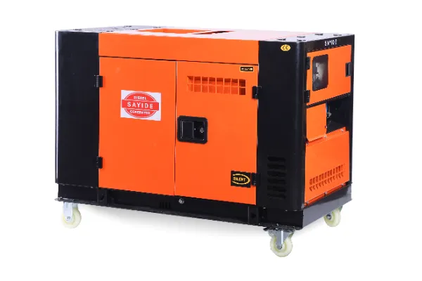 Twin cylinder silent diesel generator in weatherproof sound-attenuated enclosure