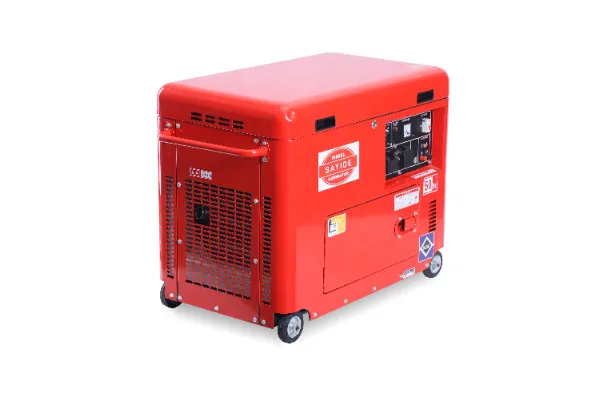 Silent diesel generator in soundproof enclosure installed outside a building