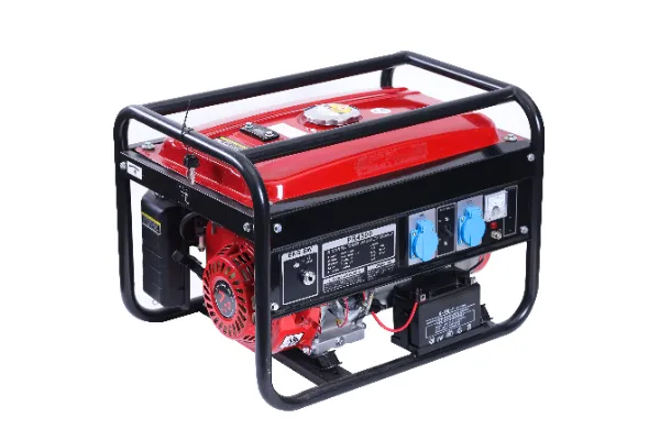 Silent gasoline generator with acoustic enclosure installed outside a residential building