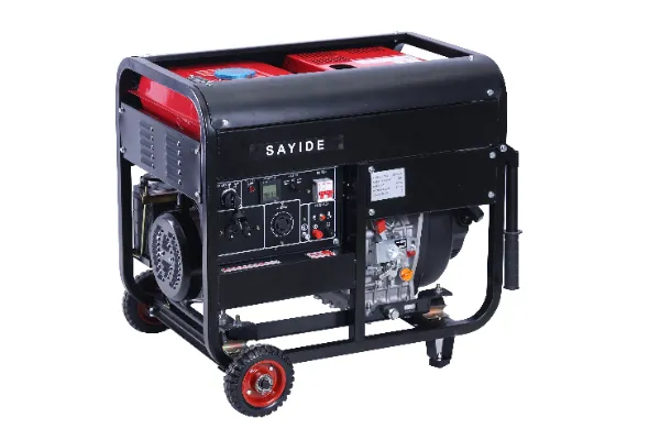 Open frame diesel generator set on structural steel base frame at industrial site